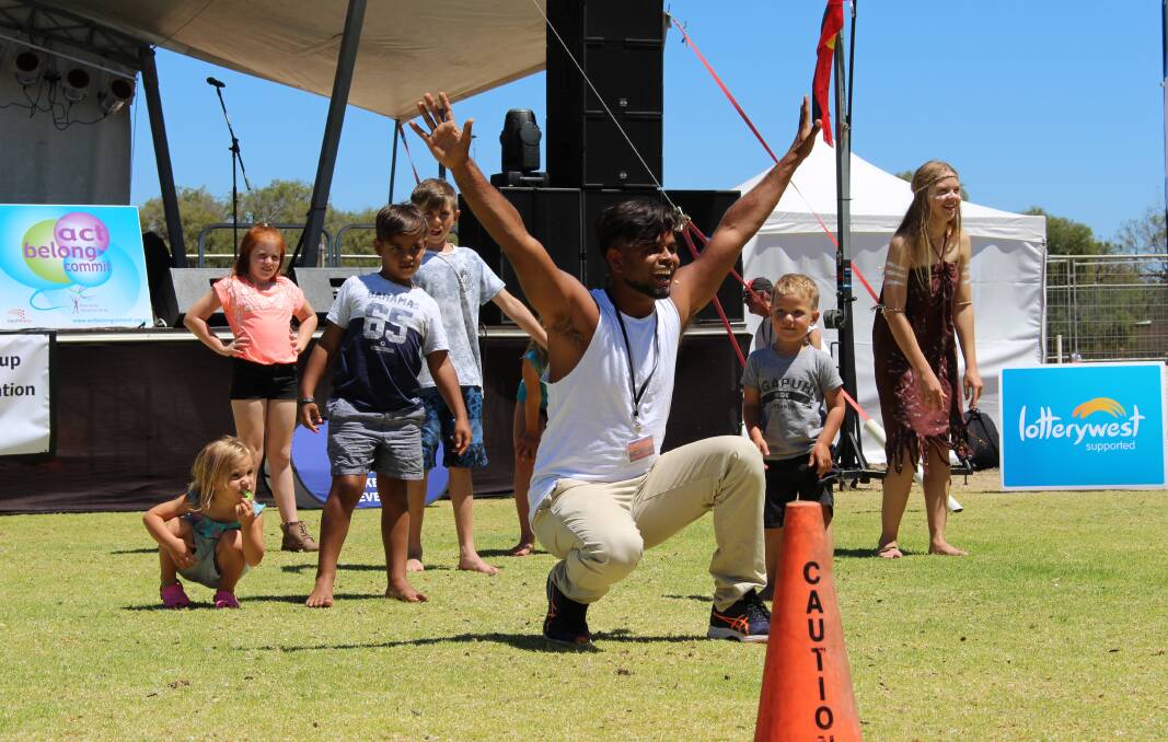 Mob with moves: A little Justin Bieber was thrown into the mix as performer Michael Smith got the kids involved in some contemporary dance moves.  
