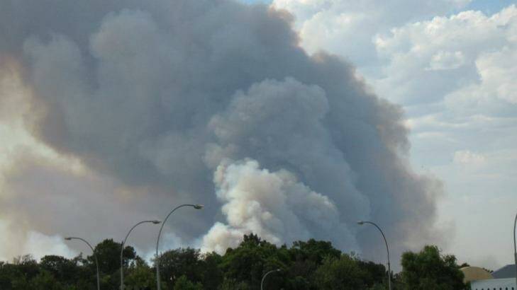 Smoke from the Pinjar fire on Tuesday afternoon. Photo: Glenda Greenslade, perthweatherlive.com