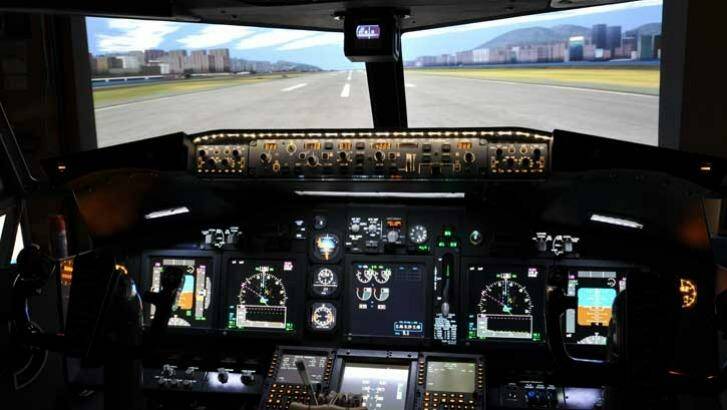 The cockpit of the 737 flight simulator. Photo: Cortlan Bennett 