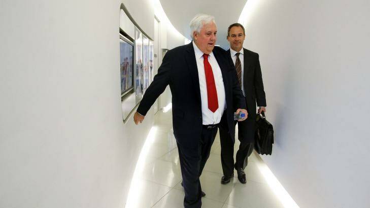 Clive Palmer and his media advisor, Andrew Crook. Photo: Kate Geraghty.