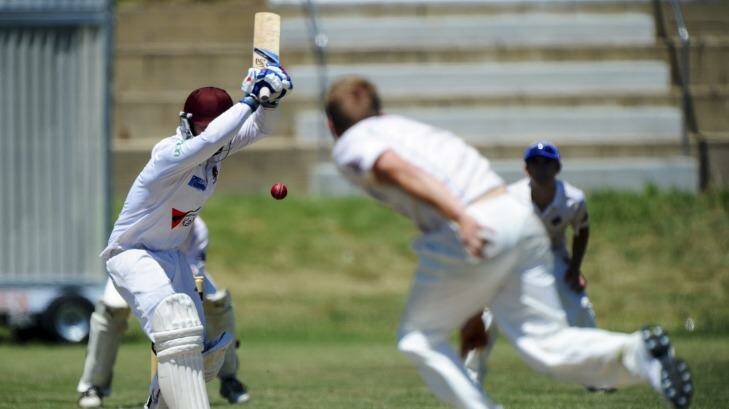  Wests batsman Callum Taylor faces Queanbeyan bowler Sam
Taylor. Photo: Graham Tidy