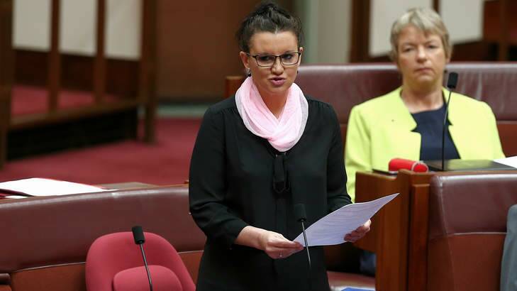 Tasmanian Senator Jacqui Lambie announces her resignation from the Palmer United Party on Monday. Photo: Alex Ellinghausen