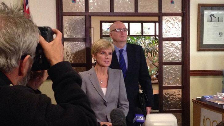Australia's ambassador to Indonesia, Paul Grigson with Foreign Minister, Julie Bishop in Perth. Photo: James Mooney 