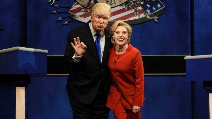 Alec Baldwin as Donald Trump and Kate McKinnon as Hillary Clinton on <i>Saturday Night Live.</i>
