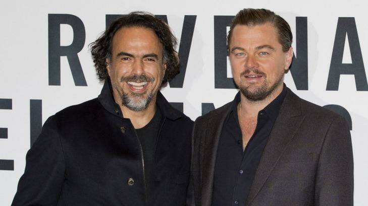 Mexican director Alejandro Gonzalez Inarritu, left, and Leonardo DiCaprio during a press event to promote <i>The Revenant</i> in Mexico City last month. Photo: Rebecca Blackwell/AP Photo