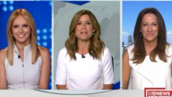Calm before the storm: Julie Snook, Amber Sherlock and Sandy Rea on 9 News Now on Wednesday. Photo: Nine News