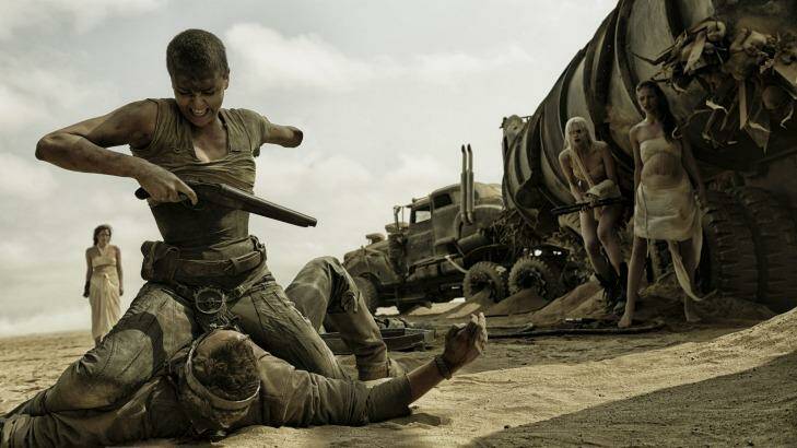 Charlize Theron muscles in as Furiosa.  Photo: Jasin Boland/Warner Bros. Entertainment