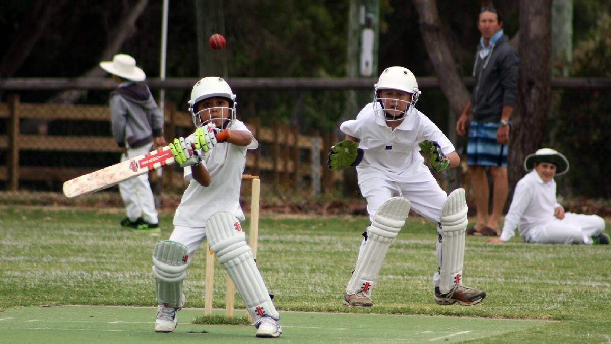 Margaret River's Jadan Williams readies to smack it out of the park at the weekend's under 12s cricket game. Photo by Sandy Powell/Margaret River Mail.