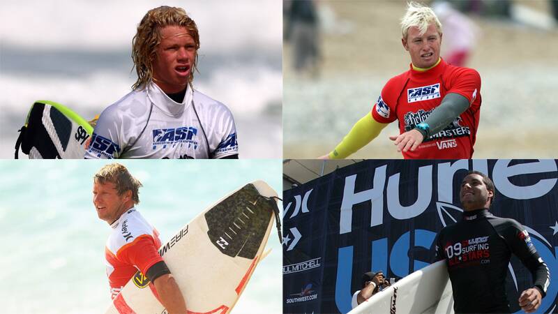John John Florence, Nat Young, Taj Burrow and Adriano de Souza are the last four men left competing for the 2015 Drug Aware Margaret River Pro. Photos: Getty Images. 