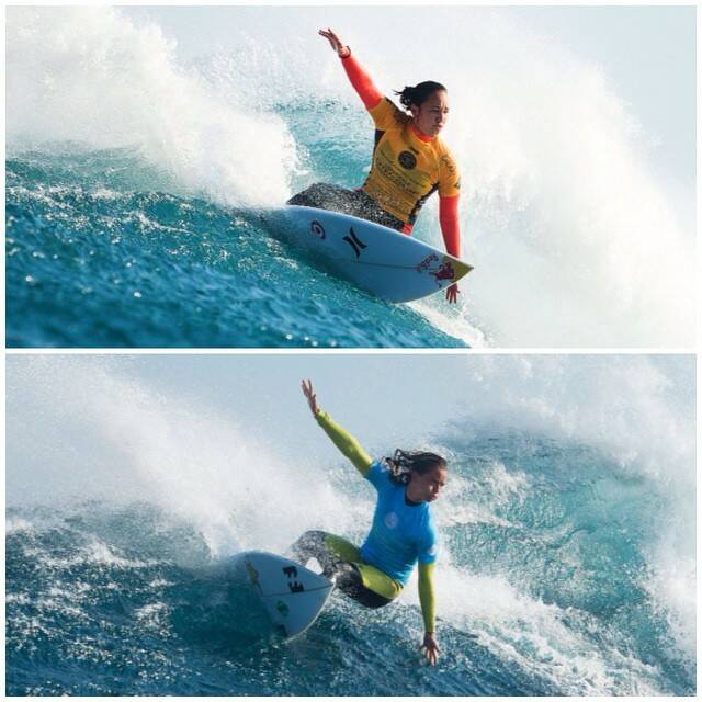 Carissa Moore and Courtney Conlogue at the 2015 Drug Aware Margaret River Pro. Photo: Surfing WA/Instagram. 