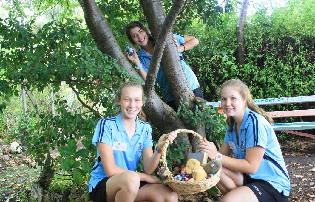 Margaret River Leo Lions Club members Mackellar Fiels, Sophie Johnson and Bella McTaggart have their Easter eggs ready for their hunt on March 29.