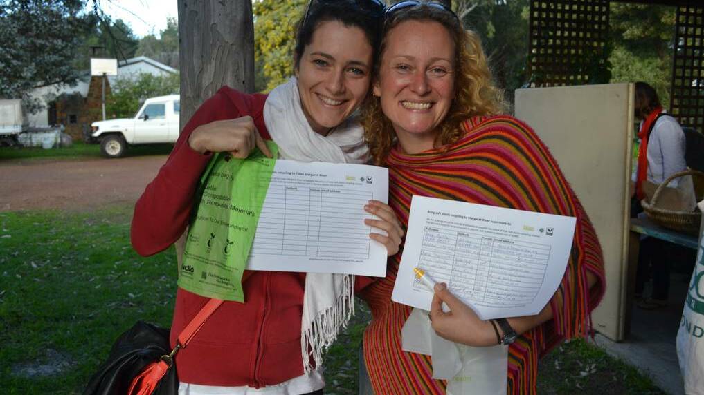 Making a change: Plastic Free July enthusiasts Lorenza Meneghini and Laura Bailey have supported previous recycling initiatives, such as the 'Bring soft plastic recycling to Margaret River supermarkets' petition in 2013 (pictured).
