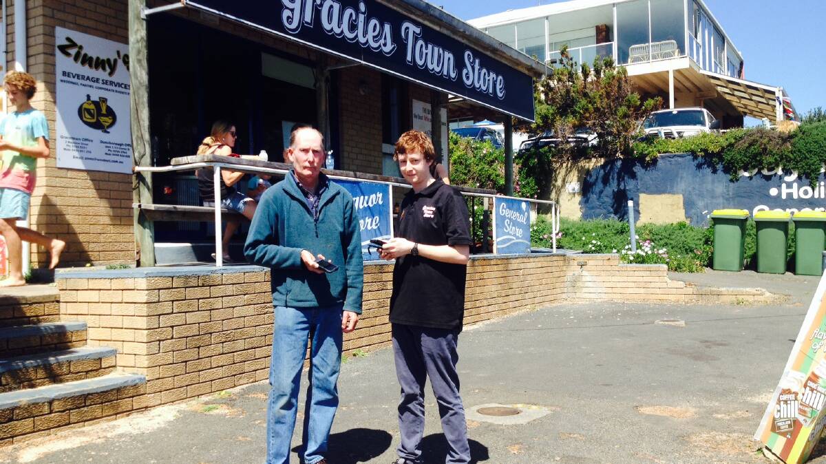 No signal: Gary and Cameron Zinnecker outside their Gracetown store.