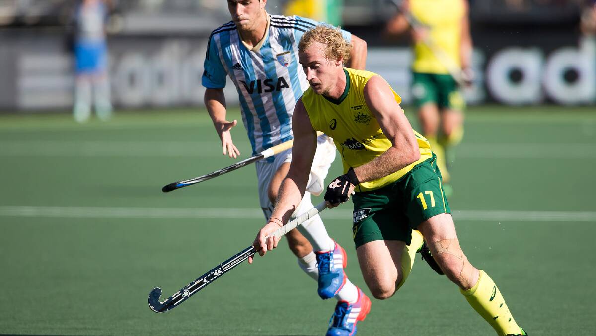 Margaret River local Aran Zalewski fighting to keep possession during a World Cup match in the Netherlands recently. Australia won their final against the Netherlands 6-1 to become World Champions. Photo by Treeby Images. 