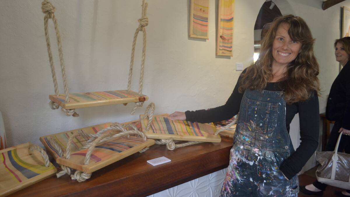Sarmarie with her recent work at the Goanna Gallery.