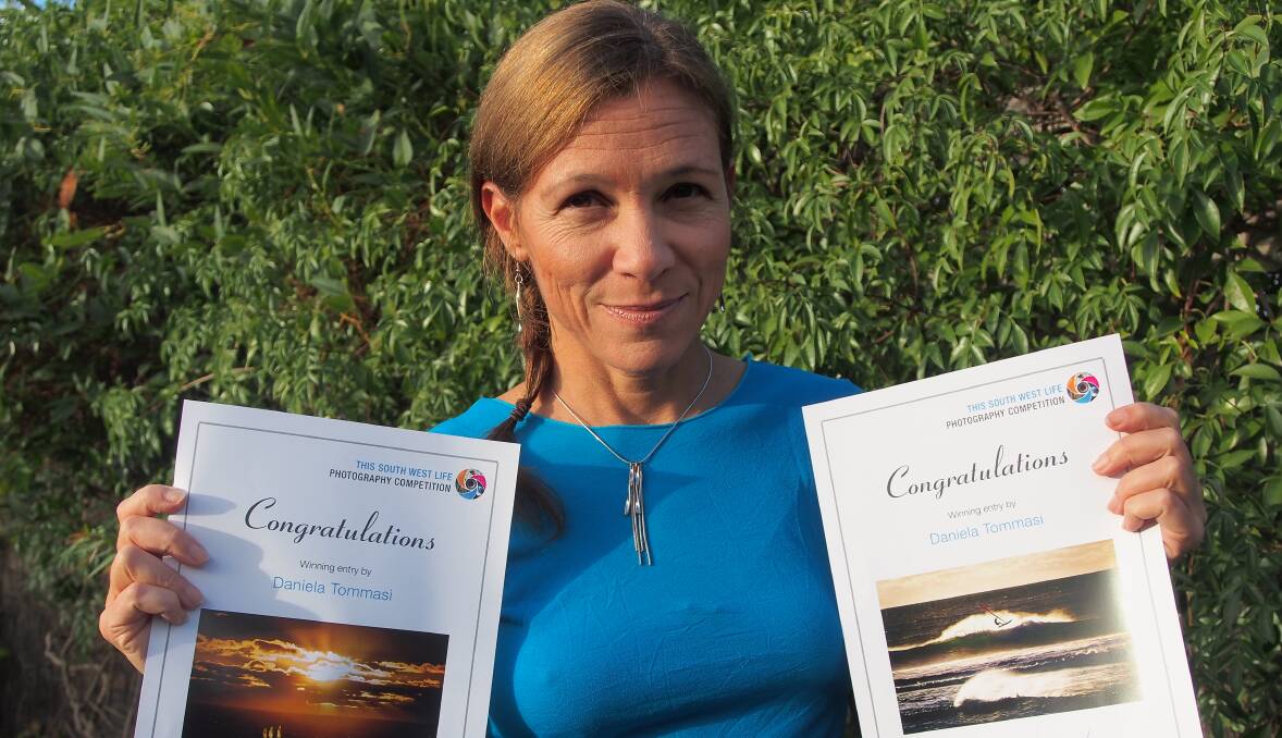 Essence captured: Daniela Tommasi with her two winning entry certificates. Inset: Tracey Gregory’s winning happy snap of her son Mitch.