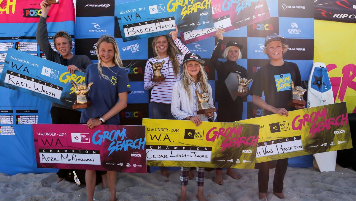 South West youths claim their prizes at the recent Rip Curl GromSearch WA leg.