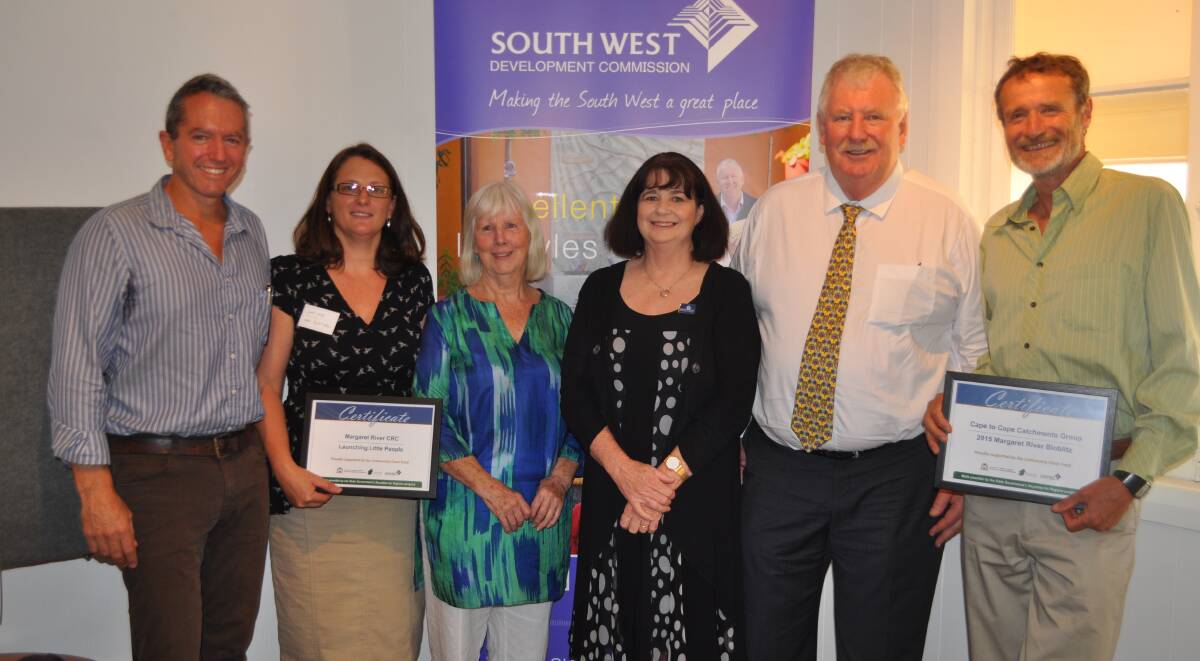 Success stories: Warren Blackwood MP Terry Redman, Resource Centre chairperson Sally Hays, Resource Centre project manager Lydell Huntly, SWDC strategic manager Anna Oades, South West MP Barry House and Catchment Group chair Boyd Wykes celebrate South West funding approval.