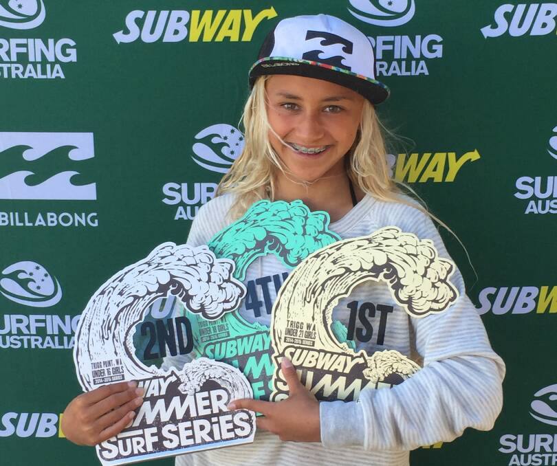 Clean sweep: Mia McCarthy with some of her Subway comp trophies.