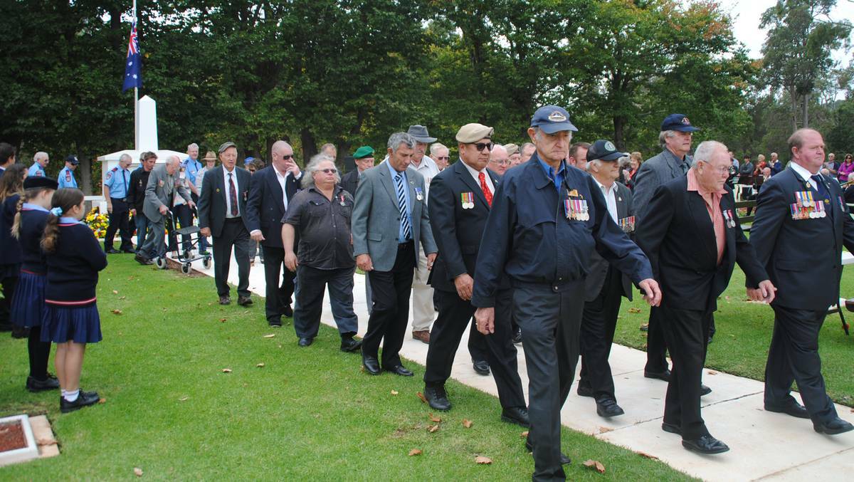 A record crowd of more than 500 people attended the Anzac Day march and service in Donnybrook on Friday. Photo: Donnybrook-Bridgetown Mail.