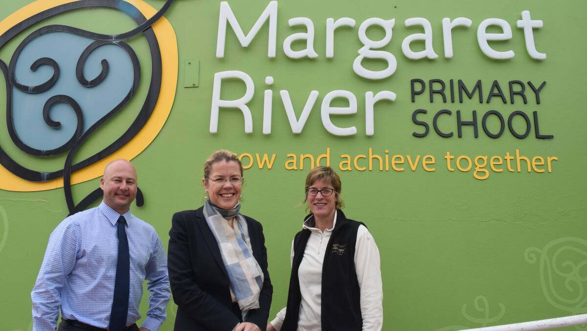 Margaret River Primary School principal Craig Mainard with Vasse MLA Libby Mettam and Margaret River Primary School head chairperson Eloise Jarvis. 