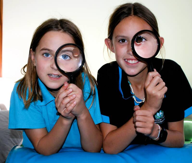 MRIS students Indy Lees and Harper Escott get behind the Lions Eye Health Program initiative at the school. Picture supplied. 
