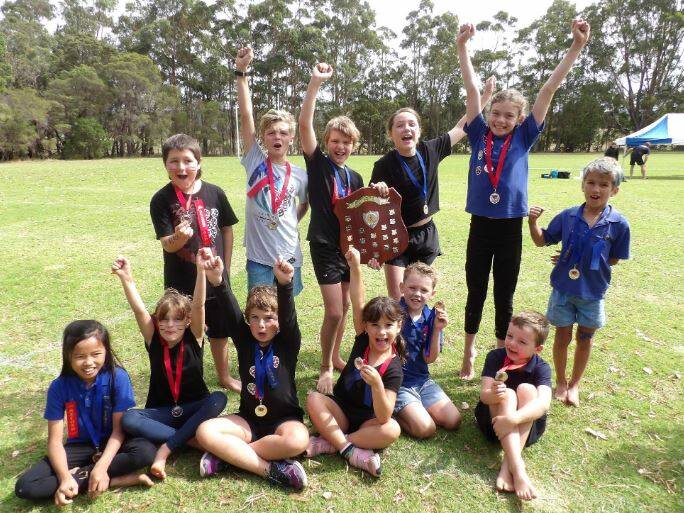 Sports day: Karridale Primary School Champions and runners-up with their medals at the conclusion of their Sports Day where The Emus (Black) won the day by 33 points. Photo: Supplied