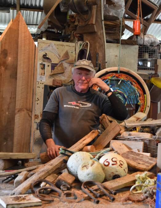 New material: Ian Thwaites in his shed, which also doubles as his home studio. The artist creates unique, functional pieces from recycled materials. Photos: Nicky Lefebvre