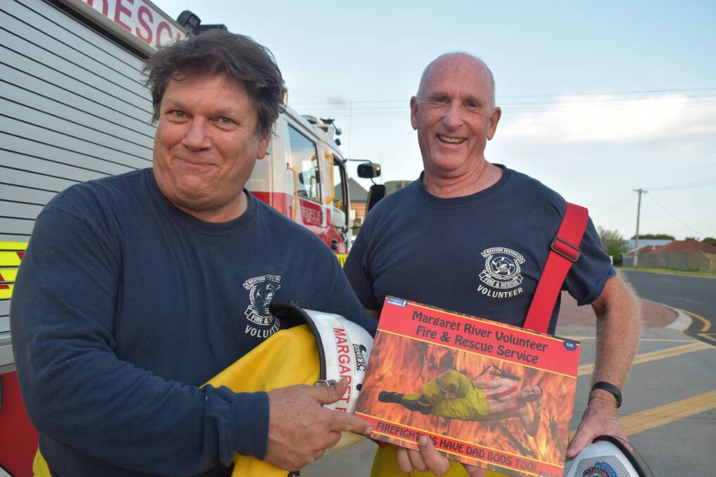 Garth and Chris work it for the camera to promote the first ever calendar by the Margaret River Volunteer Fire & Rescue Service. Photos: Nicky Lefebvre