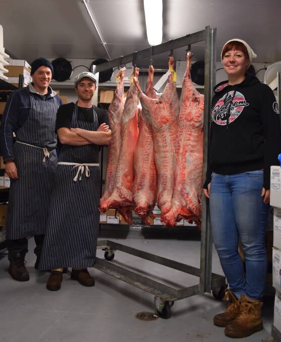 Farmhouse to table: Tom Hayward, Andy Darragh and Angie Evans with some recent arrivals to The Farm House direct from the Houghton family farm near Quindanning. Photo: Nicky Lefebvre