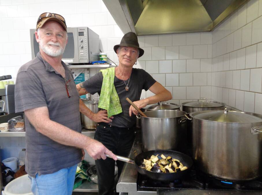 Dearly missed: Steve Black (left) stirring the pots at the Margaret River Soupie alongside Dave Seegar. Photo: MRCC