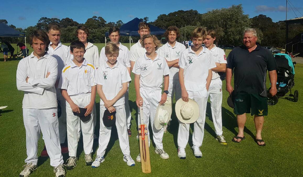 The Margaret River Under 16s Number 2 side, coached by former Hawks player Miles Mottershead. Photo; Margaret River Hawks CC
