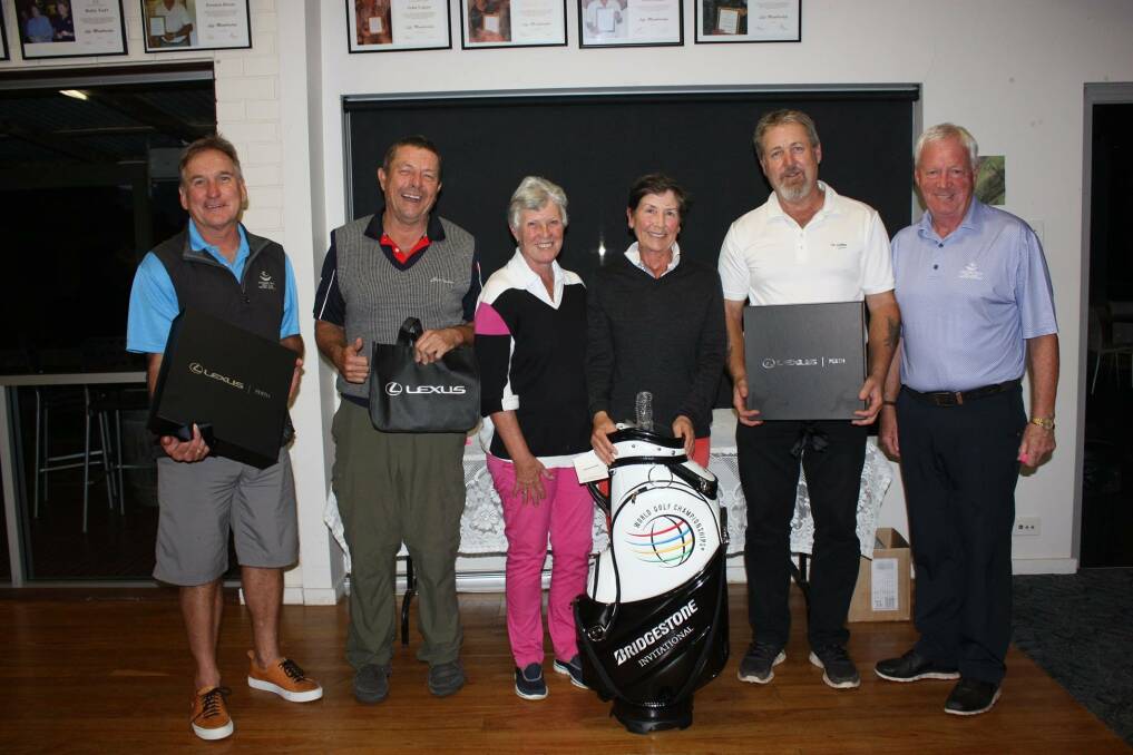 Lexus of Perth winners: Dave Noske, Jo Broadhurst, Ladies Captain Wendy Chidgey, Brian Seed and Club Captain Ian Chidgey. Photo: Supplied.
 