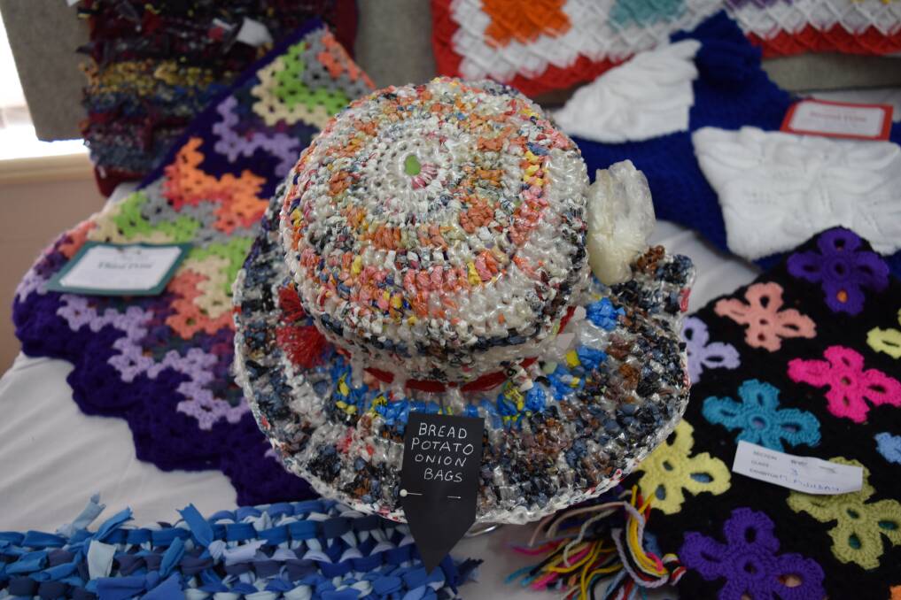 Innovative: Upcycling was a popular trend in creative pursuits this year, with recycled items including this hat created from vegetable and produce bags. 