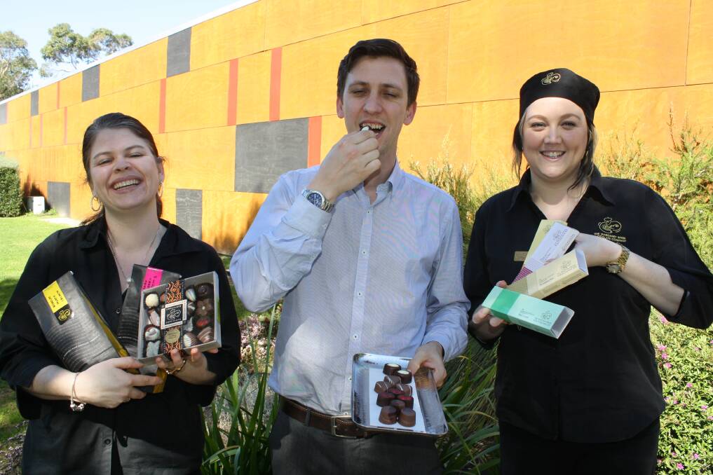 TOP  CLASS: Deb Ives, manager Daniel Robe and Renee Hinde sample some of the Margaret River Chocolate Company’s award-winning treats.