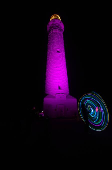 PINK POWER: The Leeuwin Lighthouse during last year’s Illuminate event. Picture: Chris Tate.