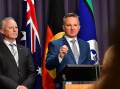 Climate Change and Energy Minister Chris Bowen alongside former NSW fire chief Greg Mullins. Picture: Elesa Kurtz