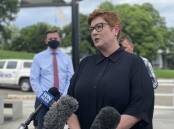 Senator Marise Payne announced a Royal Australian Air Force aircraft had been deployed to assess the damage from the underwater volcanic eruption near Tonga. Photo: Grace Crivellaro.
