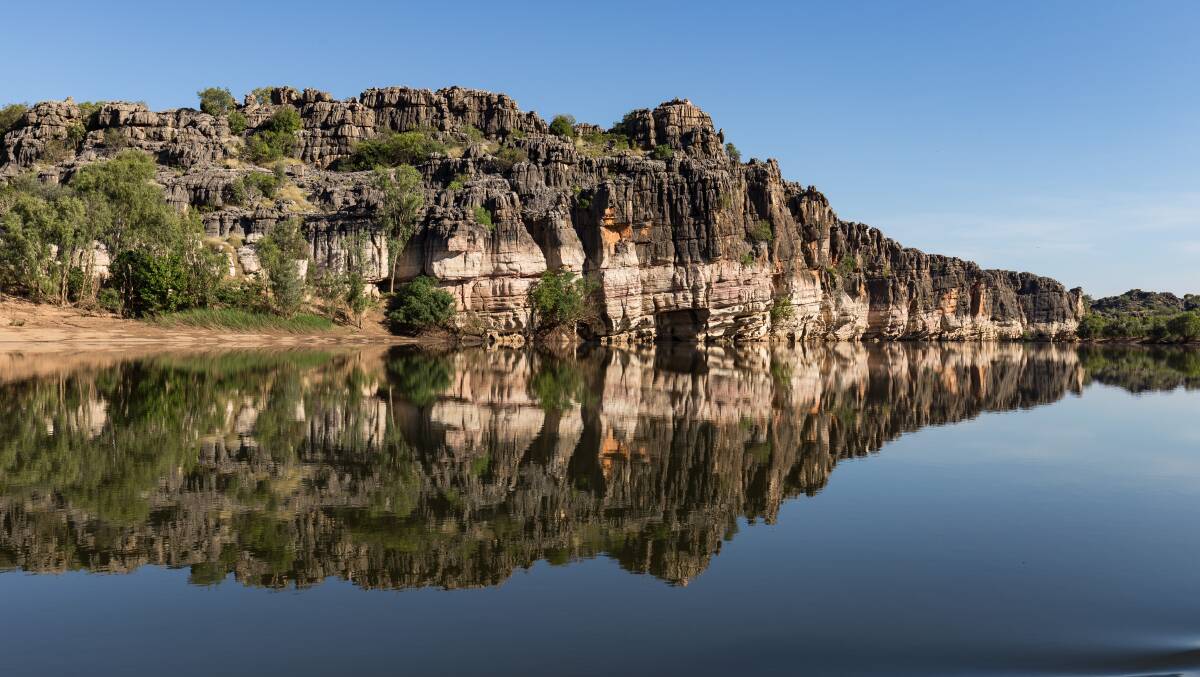 Devonian limestone cliffs of Geikie Gorge where the Martuwarra (Fitzroy River) carves its way through the Napier Range in the Kimberley. Picture: Shutterstock