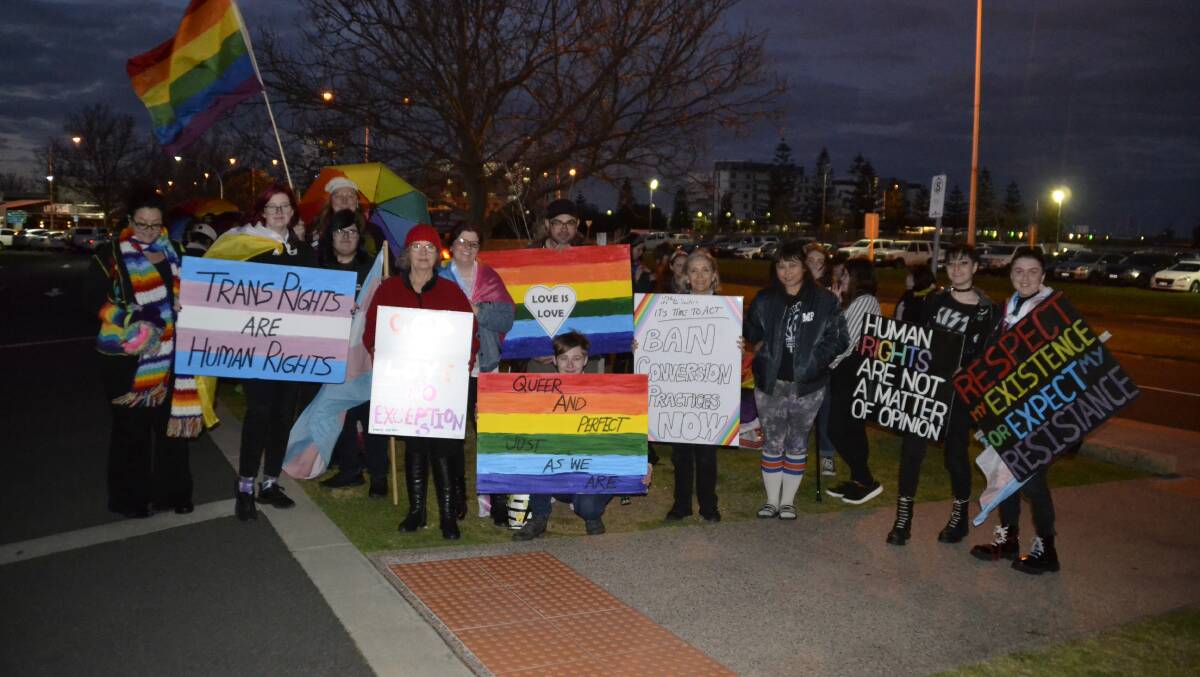 The Out South West LGBTQI+ community held a peaceful protest outside the Bunbury Regional Entertainment Centre on August 23.