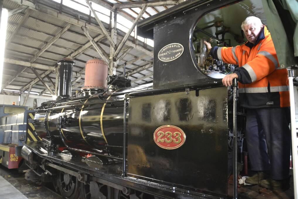 Ted Pickston with the 123-year-old Leschenault Lady at the South West Rail and Heritage Centre. 