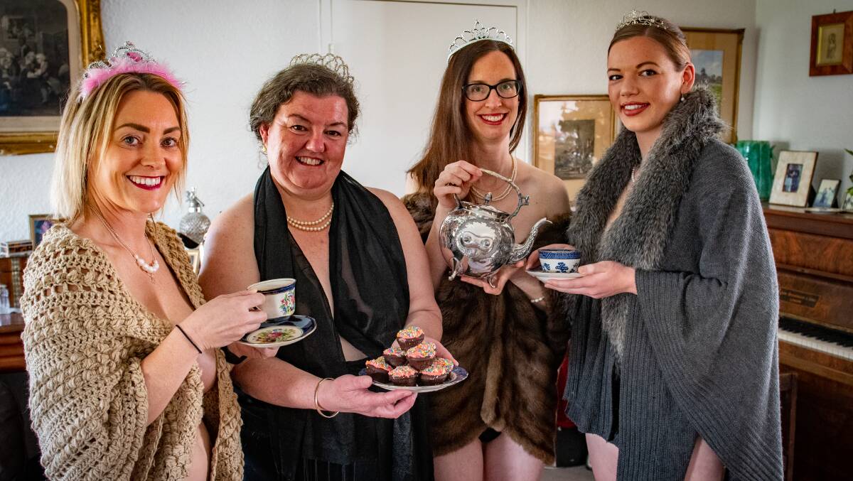HIGH TEA: Midwives Kate Pickering, Janice Barker, Kristie Macri and Hariette Bastick during the Midwives Calendar shoot. Picture: Paul Scambler 