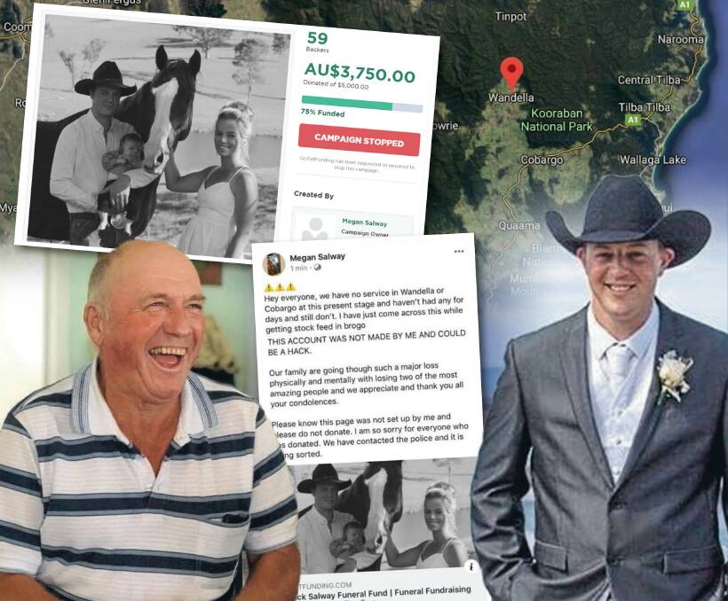 A fake fundraiser has added to the grief of families mourning the loss of Robert and Patrick Salway, who died in the bushfires earlier this week. Images: Supplied, Facebook and Google