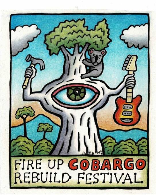 Artwork created by Reg Mombassa for the Fire Up Cobargo Rebuild Festival.