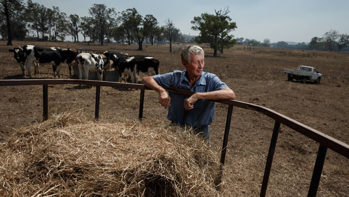 IT'S DRY: Farmer John Hooke at his property in the NSW Hunter Valley town of Dungog. Photo: Max Mason-Hubers.