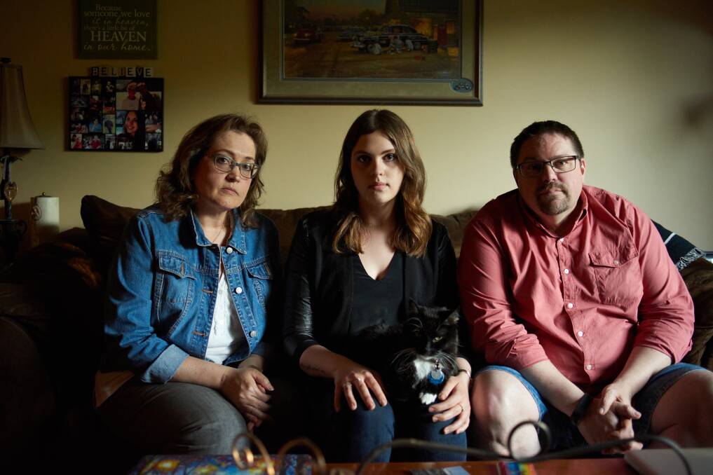 Kristi Schaut (left) with daughter Emile and husband Mark - they lost their daughter and sister Nikki to abdominal cancer and leukaemia. Photo: David Bowman