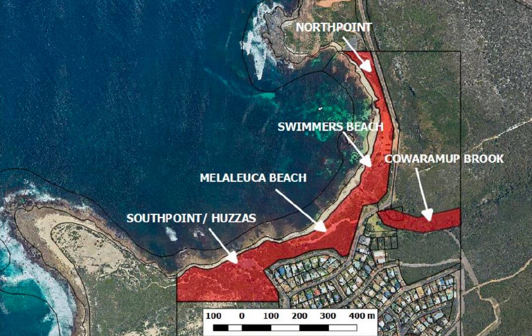Research area: The draft Cowaramup Bay Coastal Management Plan covers the 1.4 kilometre stretch of coastline between South Point and North Point. Photo: Supplied.