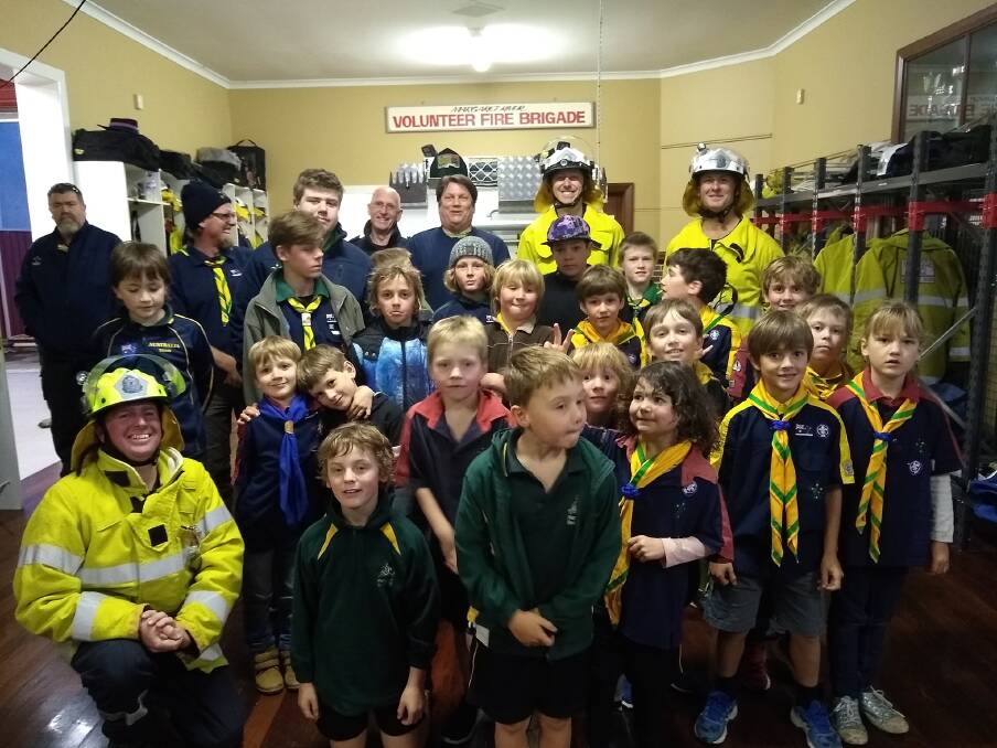 Hot topics: Margaret River Scout Group with the team at Fire and Rescue in Willmott Street. Photo: Supplied. 