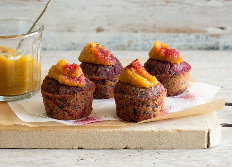 Beetroot and purple carrot muffins. Picture: Alan Benson 