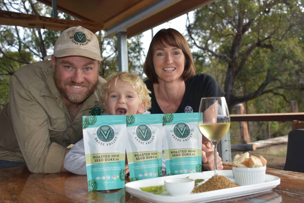 Vasse Valley Hemp Farm owners Chris and Bronwyn Blake, with their son Jesse, celebrate their success at the Perth Royal Food Awards.